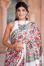 Cotton Chanderi Saree with Hand Block Print - Shivanya Handicrafts Women's Traditional Indian Wear